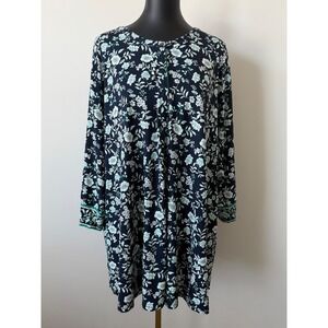 J. Jill Wearever Navy Mint Floral Tunic Top 4X Plus Size Viscose Stretch